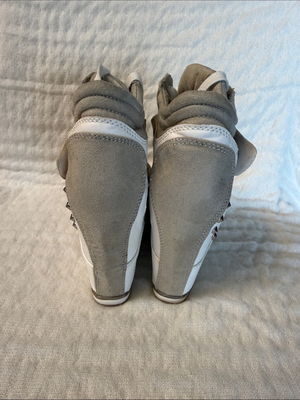 Women’s White and Taupe Studded Wedge Sneaker - Picture 2 of 7
